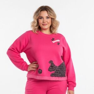 Authentic Pigment Size Small Whimsical Dog Appliqué Pink Sweatshirt